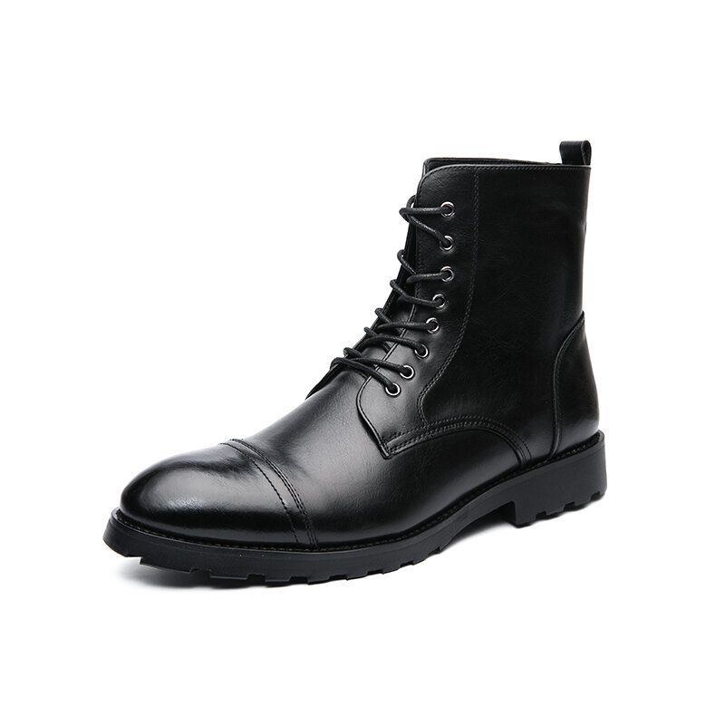 Herre Koskind Læder Behagelig Blød Sål Vintage Business Casual Snøre Støvler