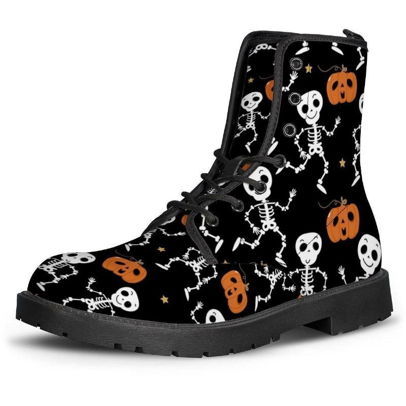 Herre Læder Blød Sål Halloween Skørt Tryk Skridsikker Rund Tå Casual Martin Støvler