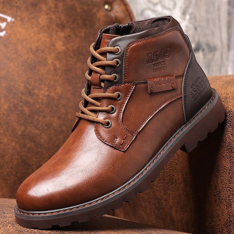 Herre Retro Cowboy Style Casual Bløde Ankelstøvler I Læder