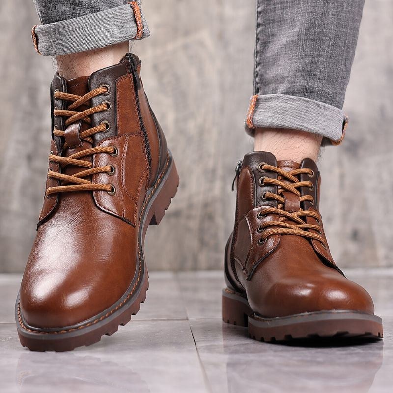 Herre Retro Cowboy Style Casual Bløde Ankelstøvler I Læder