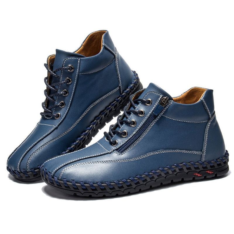 Herre Rund Toe Håndsyning Læder Bløde Business Casual Støvler