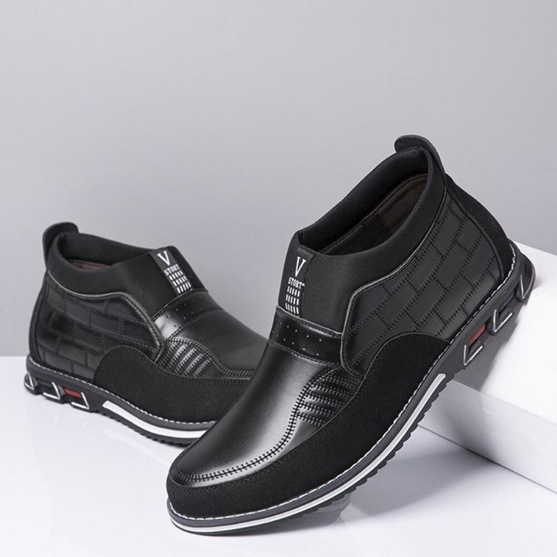 Herre Syning Plaid Comfy Business Casual Slip On Læder Ankelstøvler