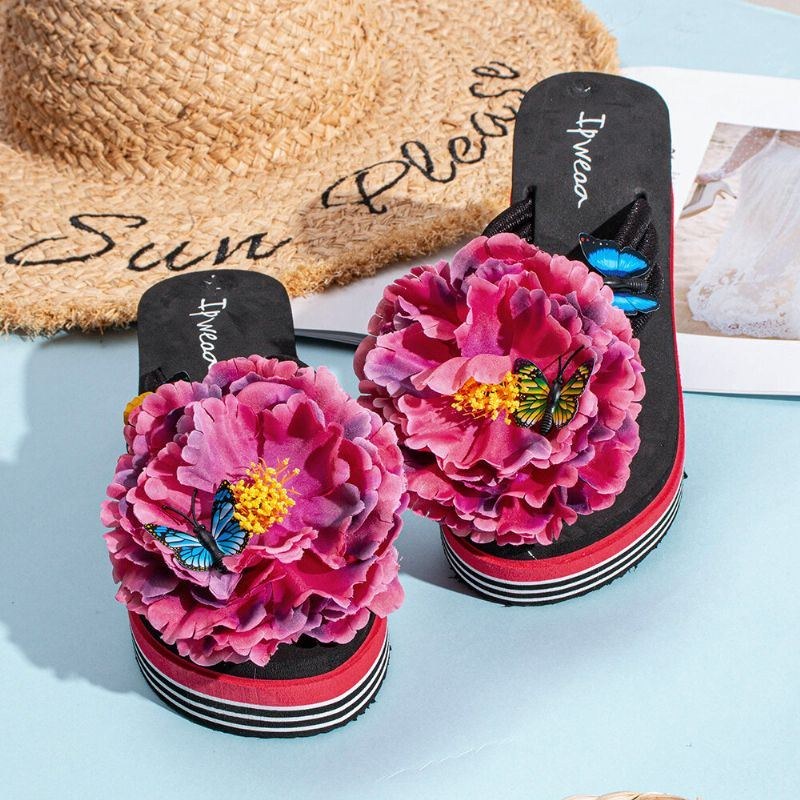 Dame Blomster Butterfly Decor Clip Toe Strand Platform Hjemmesko