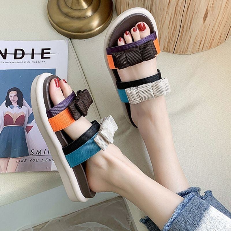 Dame Casual Bowknot Tyk Sål Udendørs Stripe Hjemmesko