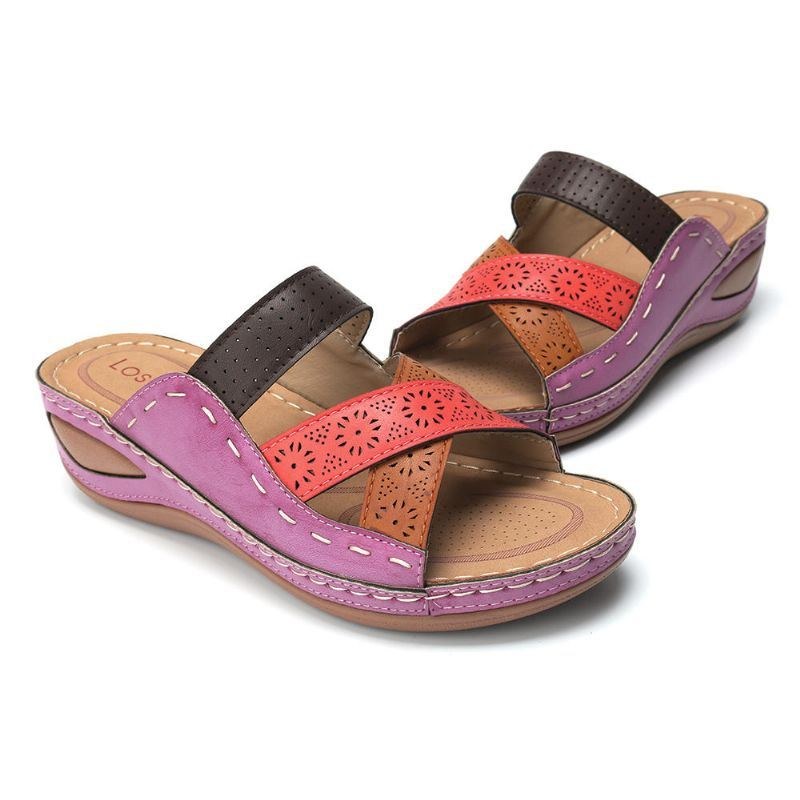 Dame Casual Cross Bælte Hule Farve Stitching Hjemmesko