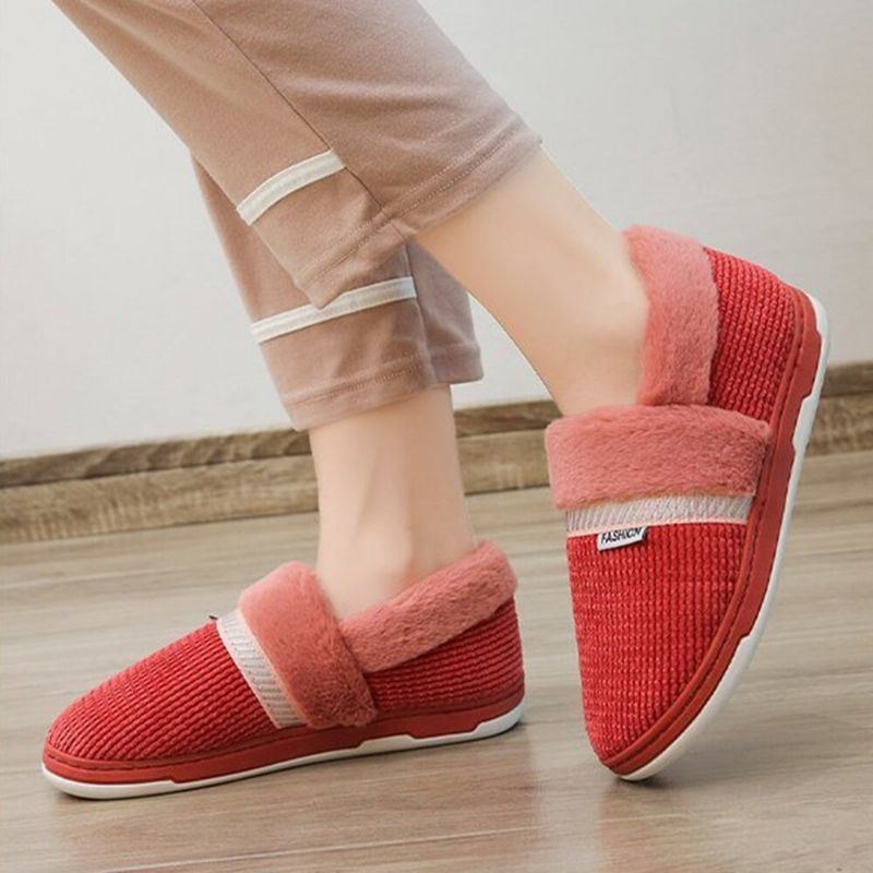 Dame Ensfarvet Casual Plys Varm Slip On Home Bomuld Hjemmesko