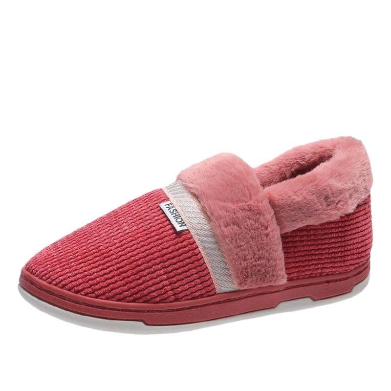 Dame Ensfarvet Casual Plys Varm Slip On Home Bomuld Hjemmesko