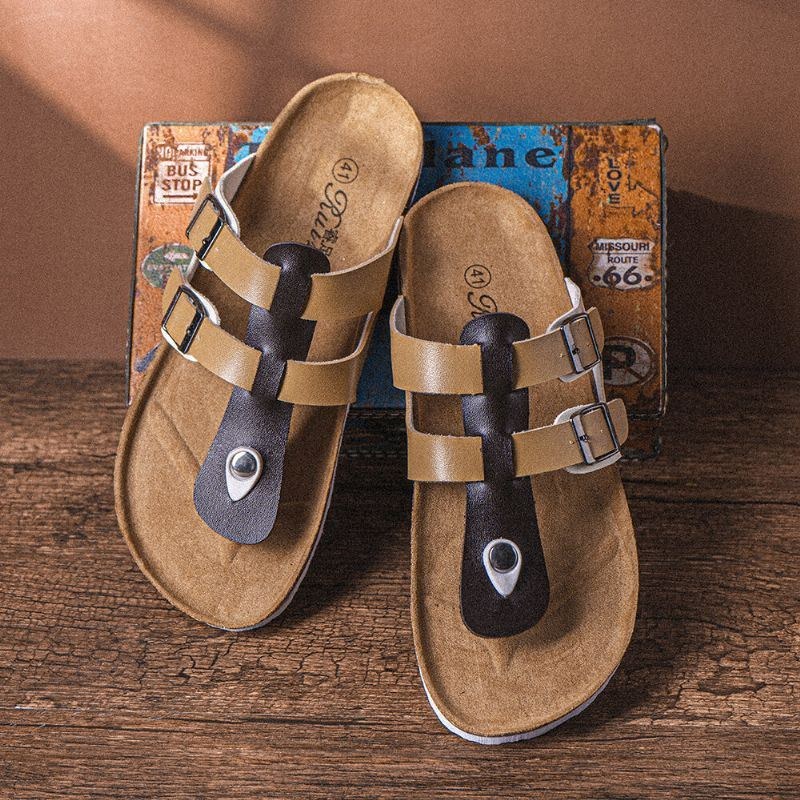 Herre Åndbar Skridsikker Korkbund Strandflip Flops Afslappede Hjemmesko