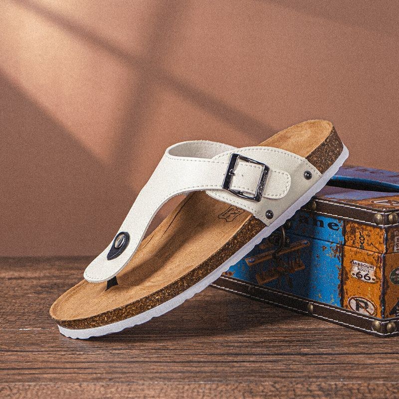 Herre Åndbar Skridsikker Korkbund Strandflip Flops Casual Hjemmesko
