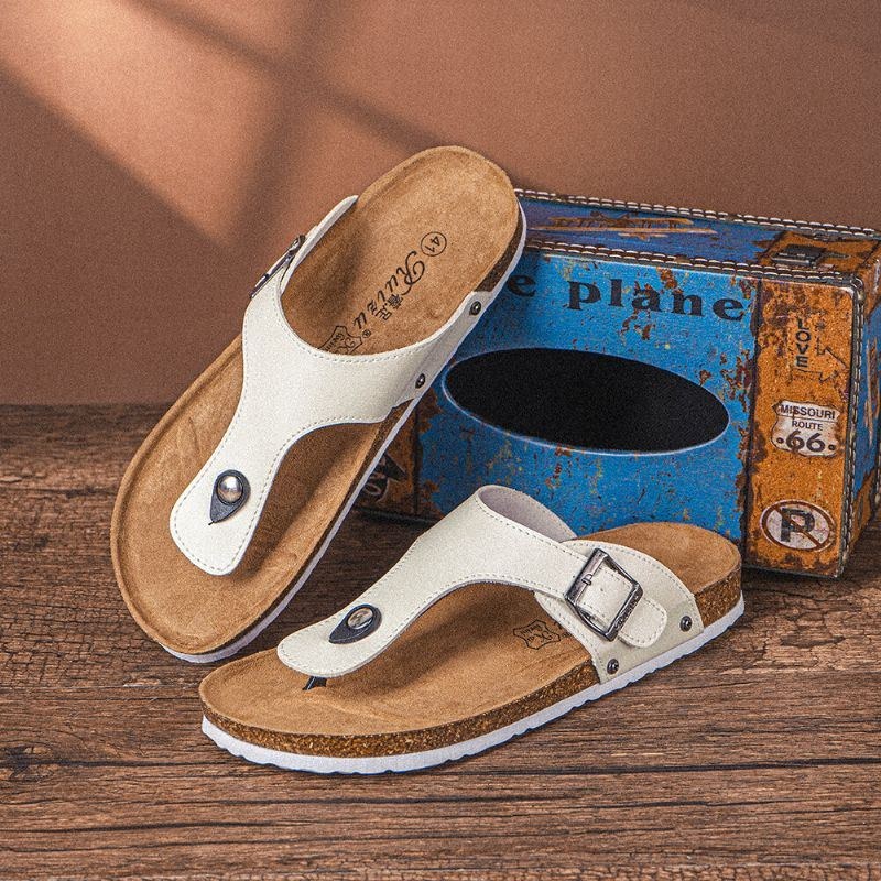 Herre Åndbar Skridsikker Korkbund Strandflip Flops Casual Hjemmesko