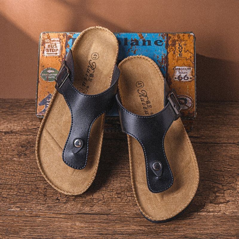 Herre Åndbar Skridsikker Korkbund Strandflip Flops Casual Hjemmesko