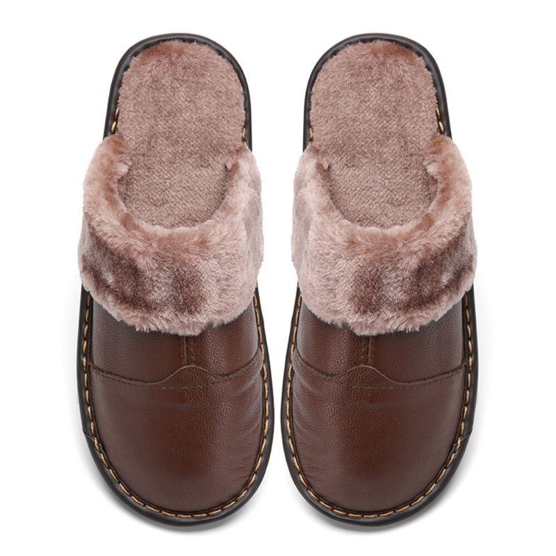 Herre First Layer Koskind Skridsikker Warmeh Rund Toe Slip-on Comfy Bomuld Hjemmesko