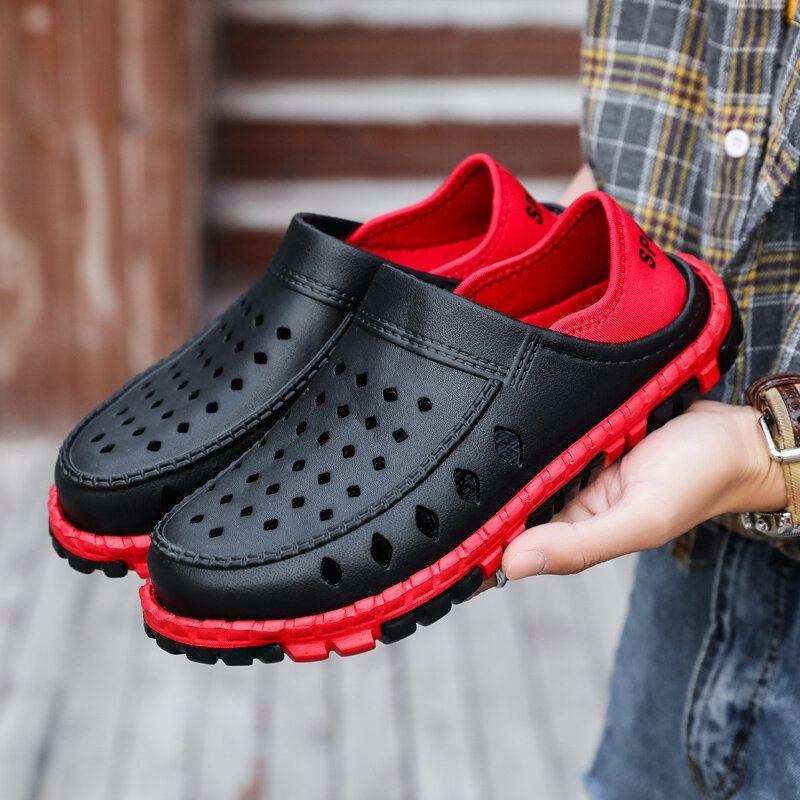 Herre Hollow Out Letvægts Blød Sål Skridsikker Pure Color Casual Platform Hjemmesko