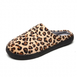 Herre Leopard Bomuld Varm Skridsikker Bærbar Sål Slip-on Hjemmesko