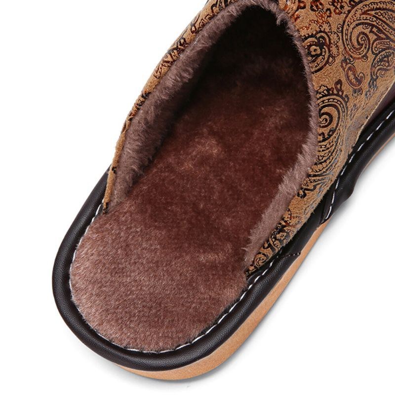 Herre Vinter Pu Læder Rund Tå Varm Let Slip-on Hjemmesko I Bomuld