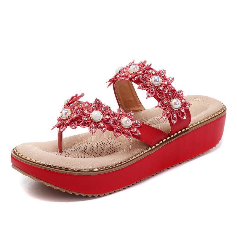 Retro Rhinestone Flowers Bløde Hjemmesko Til Kvinder