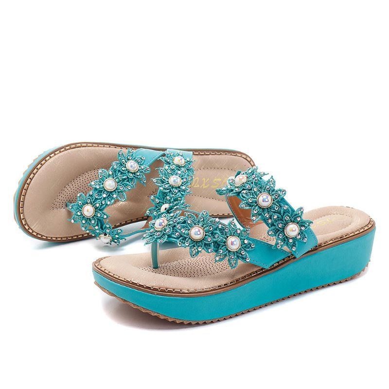 Retro Rhinestone Flowers Bløde Hjemmesko Til Kvinder