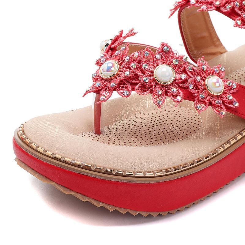 Retro Rhinestone Flowers Bløde Hjemmesko Til Kvinder