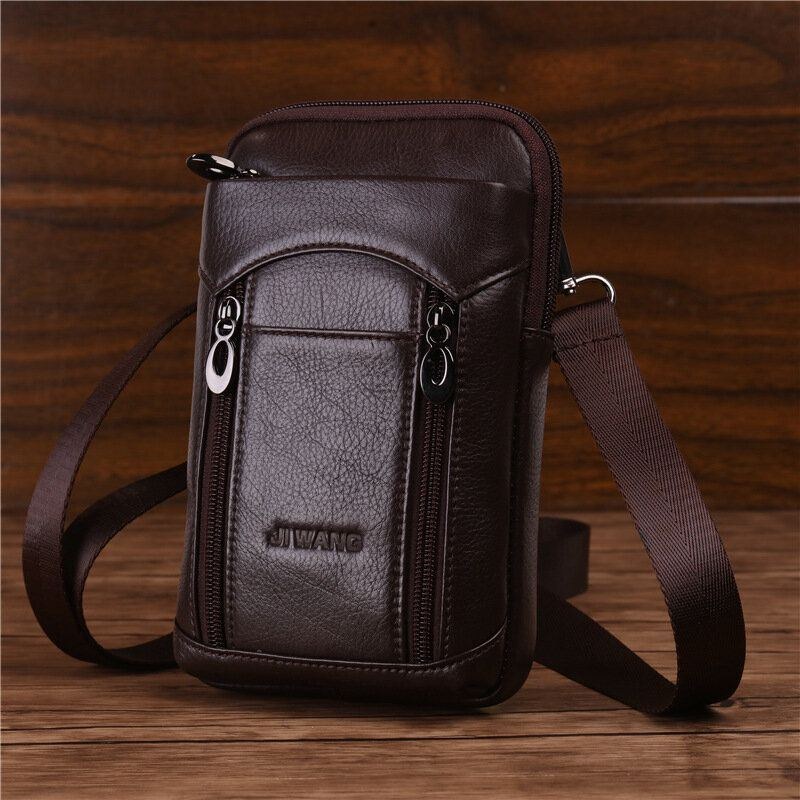 Ægte Læder Okselæder Mænd 6-7 Tommer Telefontaske Multi-bære Crossbody Taske Taljetaske Med Bælteløkke
