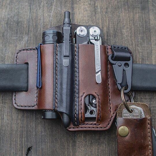 Ægte Læder Til Mænd Fanny Pack Multitool Lommelygte Bælteskede Med Nøglering Organizer