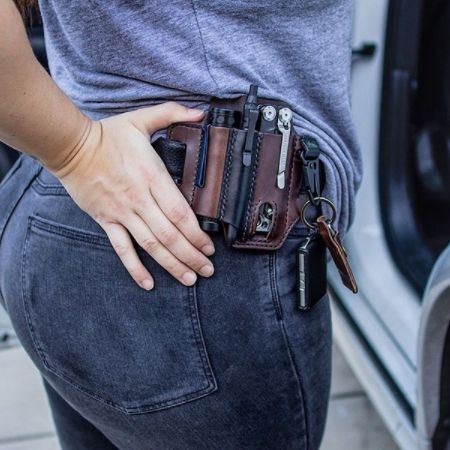 Ægte Læder Til Mænd Fanny Pack Multitool Lommelygte Bælteskede Med Nøglering Organizer