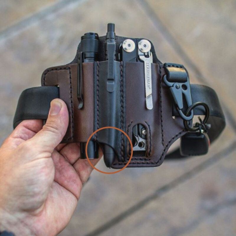 Ægte Læder Til Mænd Fanny Pack Multitool Lommelygte Bælteskede Med Nøglering Organizer