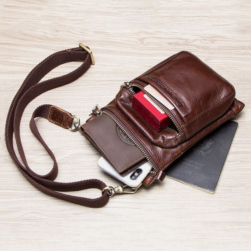Ægte Læder Til Mænd Retro Casual Udendørs Multi-bære Telefontaske Crossbody Taske Taljetaske Til 5.8 Tommer Telefon
