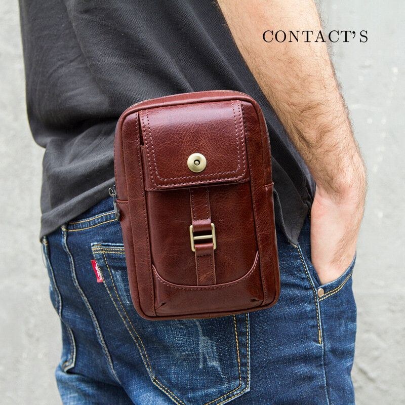 Ægte Læder Til Mænd Retro Fashion 5.8 Tommer Telefontaske Multi-bære Crossbody Taske Taljetaske