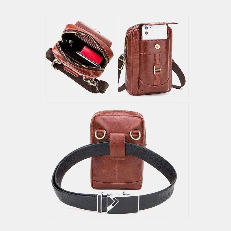 Ægte Læder Til Mænd Retro Fashion 5.8 Tommer Telefontaske Multi-bære Crossbody Taske Taljetaske