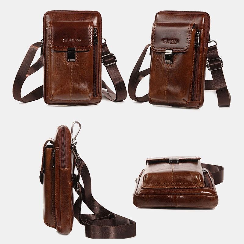 Herre Ægte Læder 6.5 Tommer Telefontaskeholder Bæltetaske Taljetaske Crossbody-taske Skuldertaske