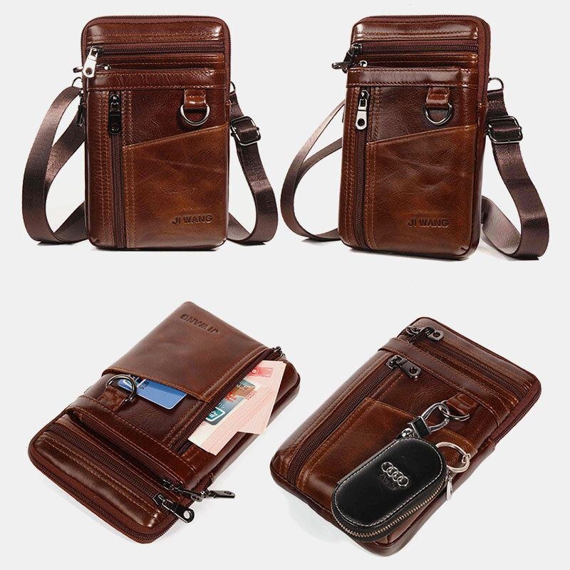 Herre Ægte Læder 6.5 Tommer Telefontaskeholder Bæltetaske Taljetaske Crossbody-taske Skuldertaske