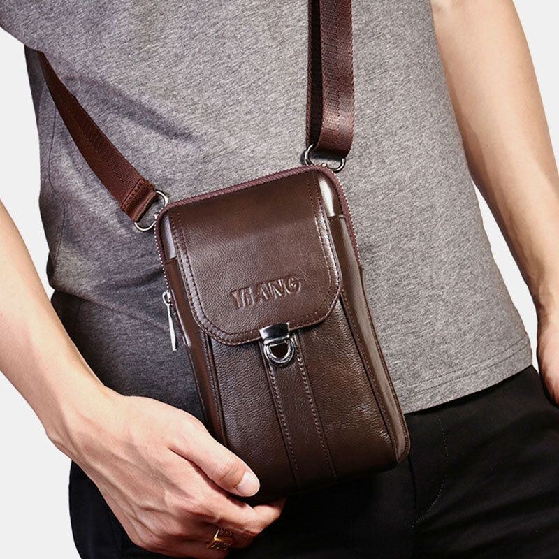 Herre Ægte Læder 7 Tommer Retro Telefontaske Taljetaske Bæltetaske Crossbody-taske Sling Bag