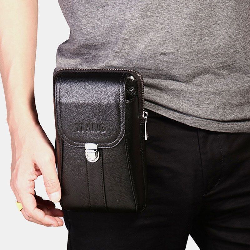 Herre Ægte Læder 7 Tommer Retro Telefontaske Taljetaske Bæltetaske Crossbody-taske Sling Bag