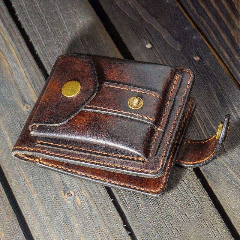 Herre Ægte Læder Bifold Multi-card Slot Kortholder Vintage Edc Mønttaske Bælteskede Tegnebog Taljetaske