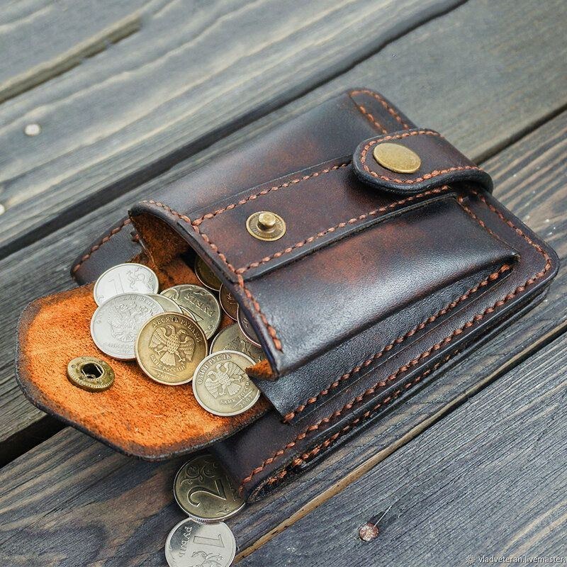 Herre Ægte Læder Bifold Multi-card Slot Kortholder Vintage Edc Mønttaske Bælteskede Tegnebog Taljetaske