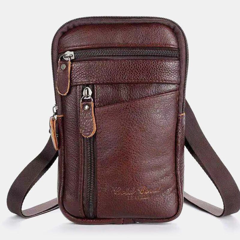 Herre Ægte Læder Multi-bære Anti-tyveri 6.5 Tommer Telefontaske Crossbody-taske Taljetaske Sling-taske