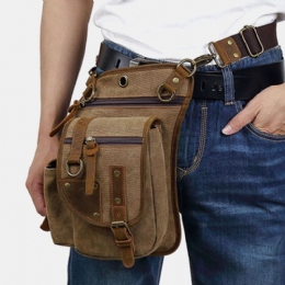 Herre Ægte Læder Og Lærred Cykling Udendørs Sport Bentaske Taljetaske Crossbody Taske