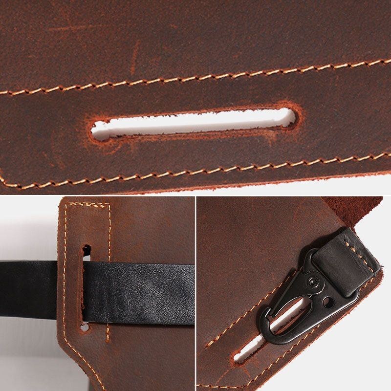Herre Edc Vintage Multifunktion Slidfast Ægte Læder Taljetaske Nøglering Tactical Bag
