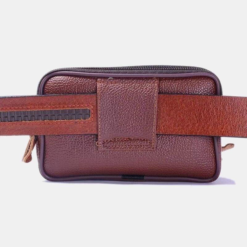 Herre Pu Læder Tre-lags Multifunktion Vandtæt Vintage Business 5.8 Tommer Telefontaske Taljetaske
