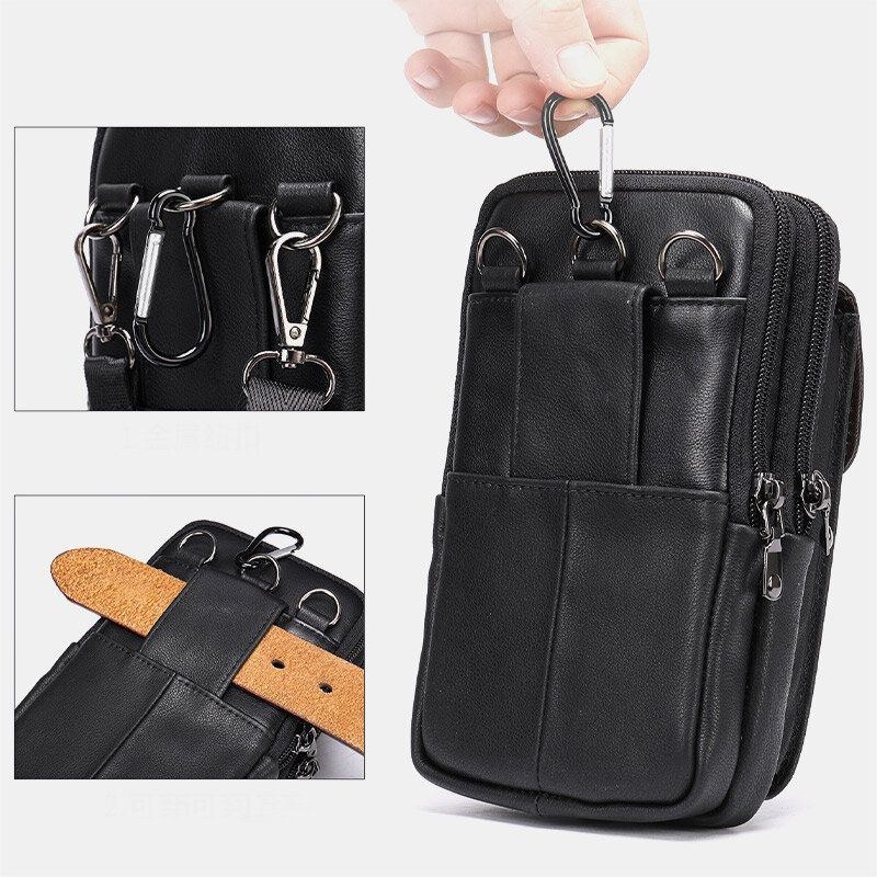 Herre Retro Dobbeltlags Kohud-taljetaske Casual Slidbestandig 6.5 Tommer Telefontaske Bæltetaske Crossbody-taske Skuldertaske
