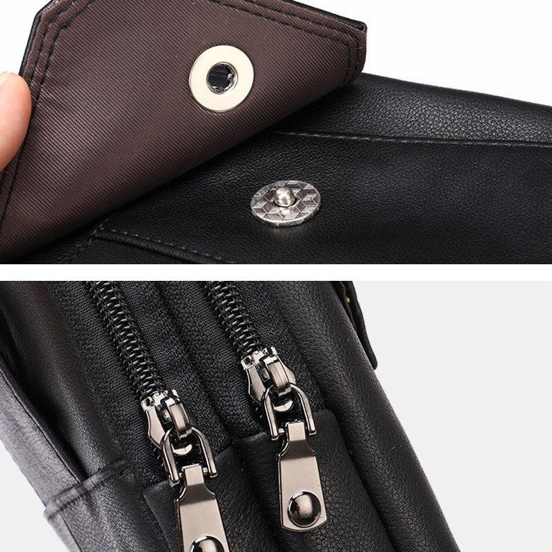 Herre Retro Dobbeltlags Kohud-taljetaske Casual Slidbestandig 6.5 Tommer Telefontaske Bæltetaske Crossbody-taske Skuldertaske