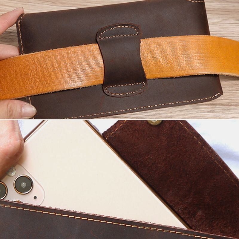 Herre Vandret Konvolutformet Bæltetaske Retro Casual Sport 6.5 Tommer Telefontaske Koskinds Taljetaske