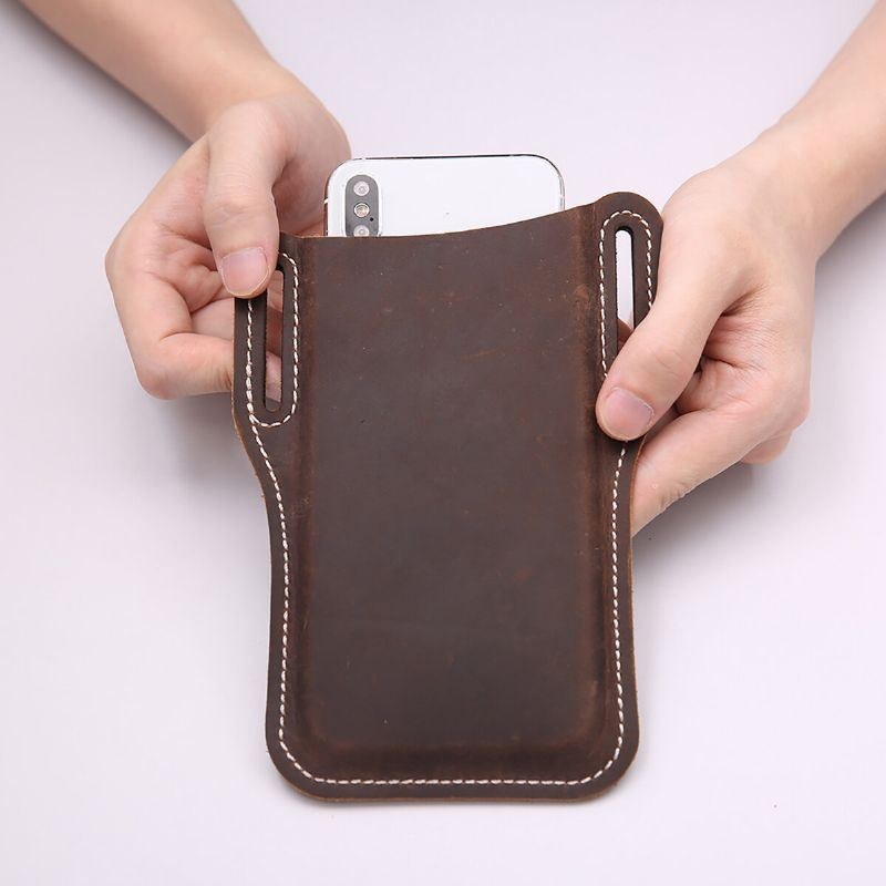 Herre Vintage Casual Ægte Læder Fanny Pack 6.3/7.2 Tommer Telefontaske Taljetaske Læderbæltetaske Pung