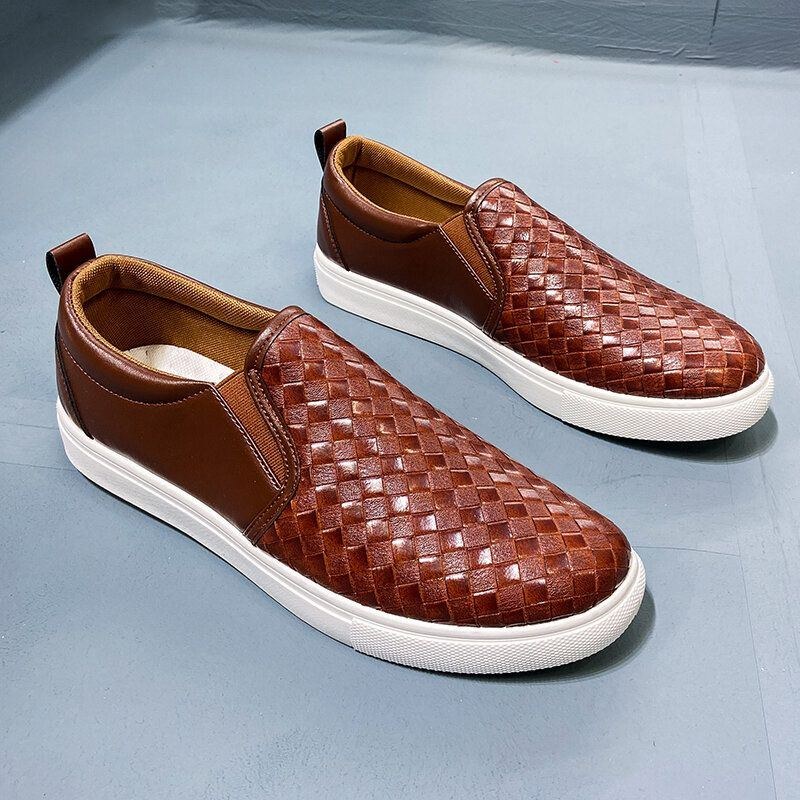 Herre Åndbar Vintage Weave Blød Bund Slip On Comfy Casual Court Sko