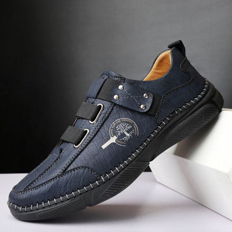 Herre Behagelige Skridsikre Elastiske Bånd Slip-on Håndsyede Lædersko