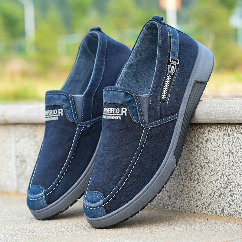Herre Canvas Åndbar Blød Sål Behagelig Slip-on Gamle Peking Afslappede Stofsko