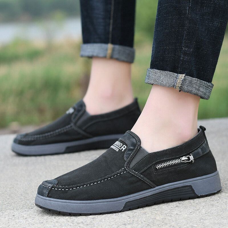 Herre Canvas Åndbar Blød Sål Behagelig Slip-on Gamle Peking Afslappede Stofsko