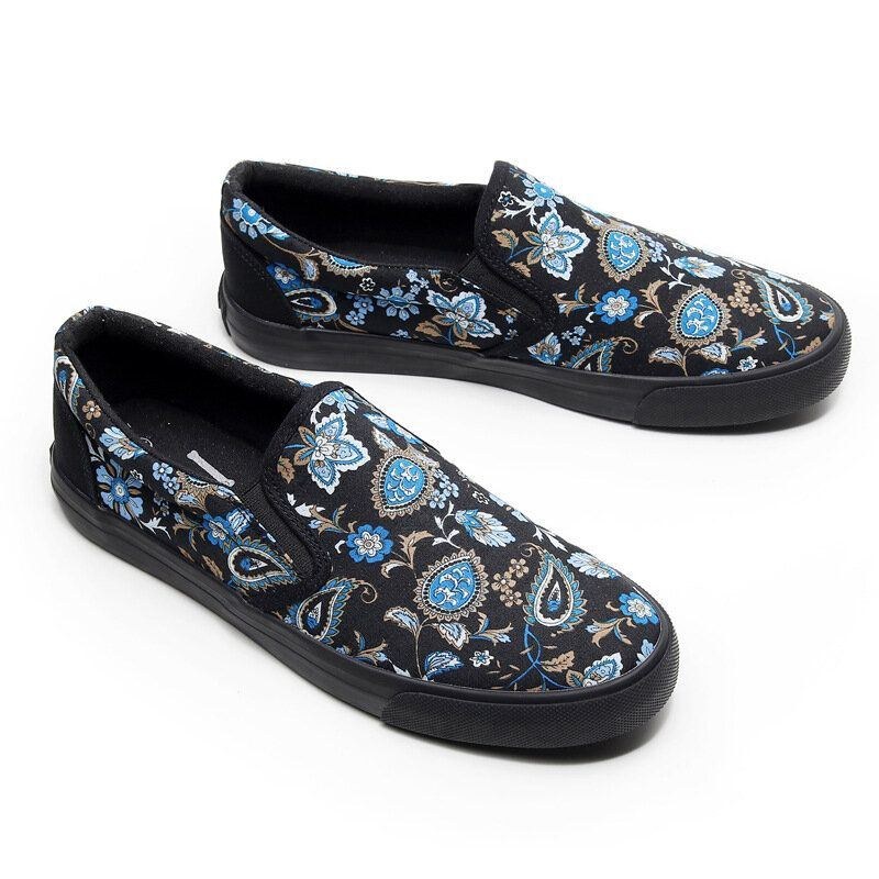 Herre Canvas Åndbar Slip On Soft Mønster Casual Court Sko