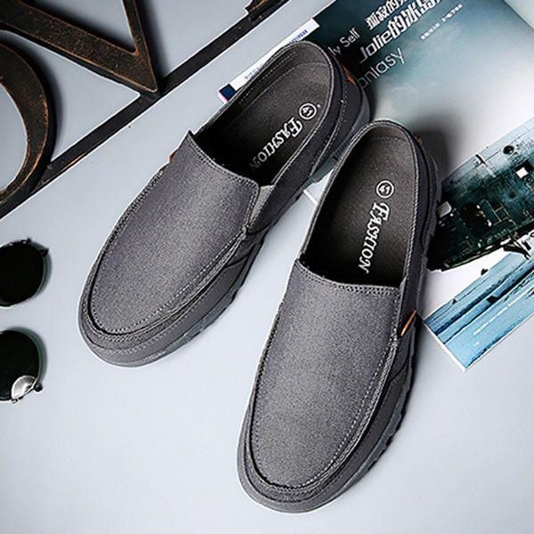 Herre Casual Canvas Slip On Bløde Åndbare Udendørs Lejligheder