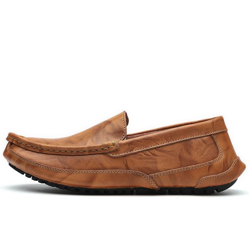 Herre Comfy Læder Loafers Skridsikker Blød Sål Casual Slip-on Flade Sko